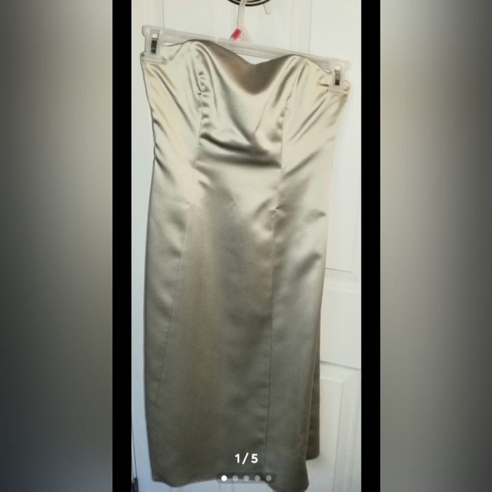 Satin sage green strapless dress